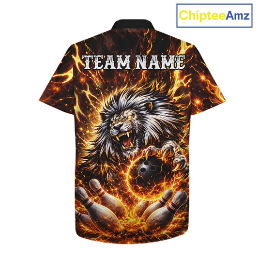 Gold Lightning Thunder Angry Lion Bowling Button-up Shirt Custom Lion Bowling Team Hawaiian jersey NQS11681