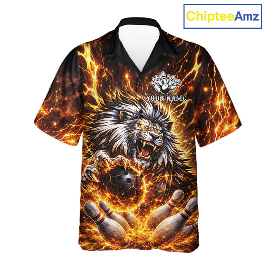 Gold Lightning Thunder Angry Lion Bowling Button-up Shirt Custom Lion Bowling Team Hawaiian jersey NQS11681