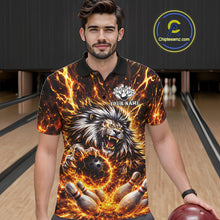 Load image into Gallery viewer, Gold Lightning Thunder Angry Lion Bowling Polo, 1/4 Zip Shirt for Men Custom Lion Bowling Team jersey NQS11681