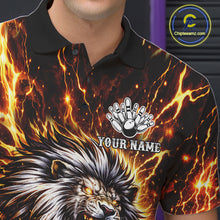 Load image into Gallery viewer, Gold Lightning Thunder Angry Lion Bowling Polo, 1/4 Zip Shirt for Men Custom Lion Bowling Team jersey NQS11681