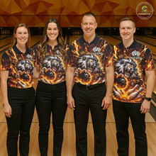 Load image into Gallery viewer, Gold Lightning Thunder Angry Lion Bowling Polo, 1/4 Zip Shirt for Men Custom Lion Bowling Team jersey NQS11681