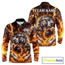 Load image into Gallery viewer, Gold Lightning Thunder Angry Lion Bowling Polo, 1/4 Zip Shirt for Men Custom Lion Bowling Team jersey NQS11681