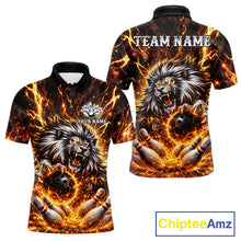 Load image into Gallery viewer, Gold Lightning Thunder Angry Lion Bowling Polo, 1/4 Zip Shirt for Men Custom Lion Bowling Team jersey NQS11681
