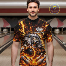 Load image into Gallery viewer, Gold Lightning Thunder Angry Lion Bowling Polo, 1/4 Zip Shirt for Men Custom Lion Bowling Team jersey NQS11681