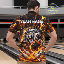Load image into Gallery viewer, Gold Lightning Thunder Angry Lion Bowling Polo, 1/4 Zip Shirt for Men Custom Lion Bowling Team jersey NQS11681