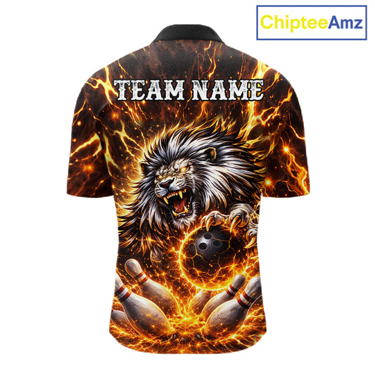 Gold Lightning Thunder Angry Lion Bowling Polo, 1/4 Zip Shirt for Men Custom Lion Bowling Team jersey NQS11681