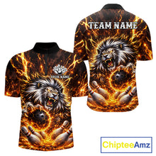 Load image into Gallery viewer, Gold Lightning Thunder Angry Lion Bowling Polo, 1/4 Zip Shirt for Men Custom Lion Bowling Team jersey NQS11681