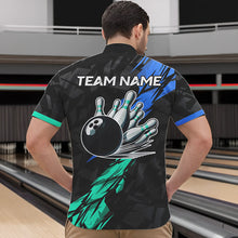 Load image into Gallery viewer, Personalized Black, Blue and Turquoise Camo Bowling Shirt For Men Custom Team Name Bowling Jerseys NQS9786