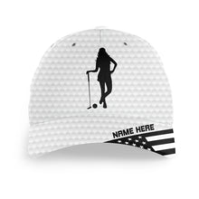 Load image into Gallery viewer, American flag white golf ball skin Golfer hat custom name golf clubs sun hats for men, women NQS7548