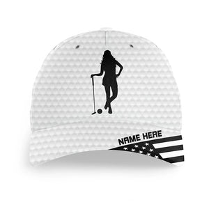 American flag white golf ball skin Golfer hat custom name golf clubs sun hats for men, women NQS7548