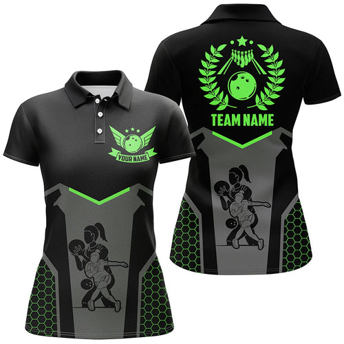 Black Bowling Jerseys For Women Custom Retro Bowling Shirts For Team Bowlers | Green NQS7550