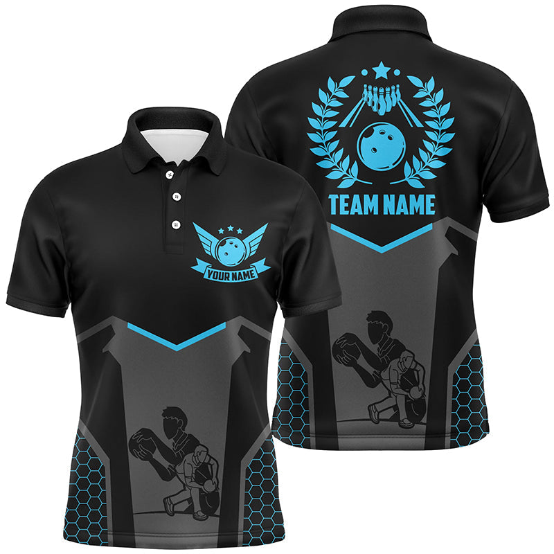 Black Bowling Jersey For Men Custom Retro Bowling Shirts For Team Bowlers | Blue NQS7551