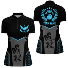 Load image into Gallery viewer, Black Bowling Jerseys For Women Custom Retro Bowling Shirts For Team Bowlers | Blue NQS7551