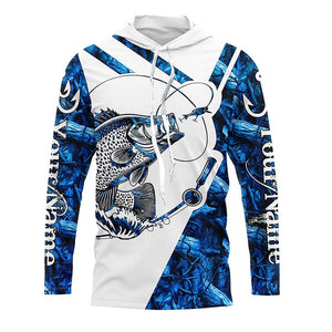 Crappie Fishing blue camo UV protection Custom long sleeves fishing shirts, Crappie fishing jerseys NQS7941