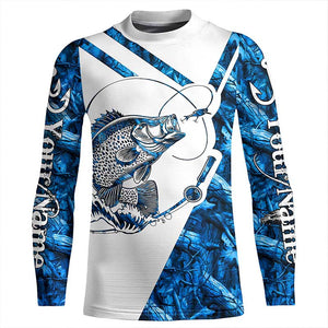 Crappie Fishing blue camo UV protection Custom long sleeves fishing shirts, Crappie fishing jerseys NQS7941