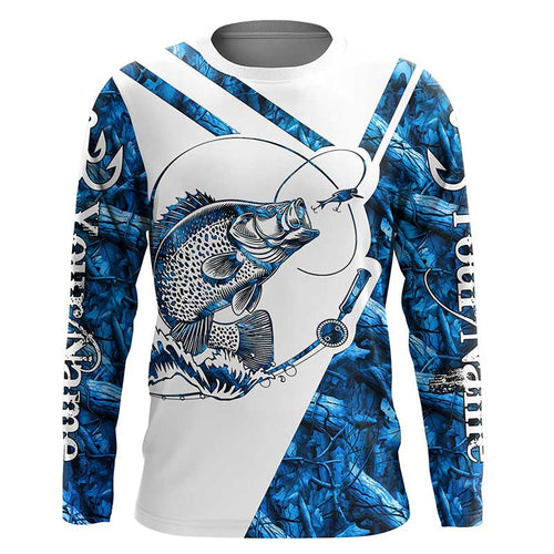 Crappie Fishing blue camo UV protection Custom long sleeves fishing shirts, Crappie fishing jerseys NQS7941