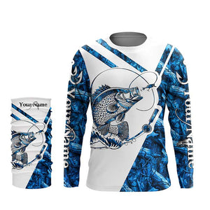 Crappie Fishing blue camo UV protection Custom long sleeves fishing shirts, Crappie fishing jerseys NQS7941