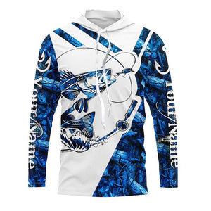 Walleye Fishing blue camo UV protection Custom long sleeves fishing shirts, Walleye fishing jerseys NQS7942