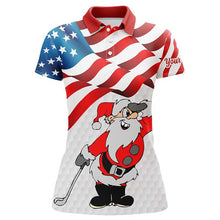Load image into Gallery viewer, Christmas Santa American flag patriotic custom Women golf polo shirts, Xmas US flag golf shirts ladies NQS7947