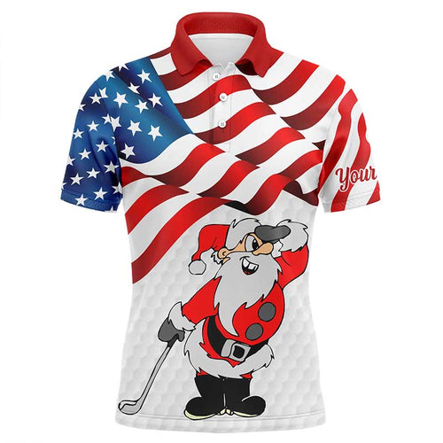 Christmas Santa American flag patriotic custom Mens golf polo shirts, Xmas US flag golf shirts men NQS7947