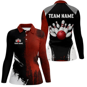 Black and red Bowling Polo, Quarter Zip Shirt For Women Custom Bowling Team jerseys, gift for bowlers NQS7948