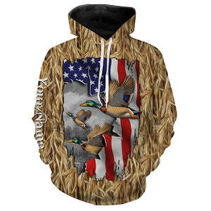 Duck hunting Camo American Flag patriotic Customize Name 3D All Over Printed Shirts NQS659