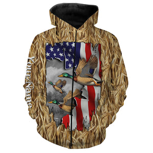 Duck hunting Camo American Flag patriotic Customize Name 3D All Over Printed Shirts NQS659