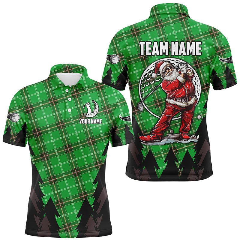 Green Argyle Pattern Santa Golfer custom Mens golf polo shirts, Christmas best team golf shirts NQS8154