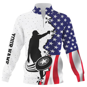 Women Disc Golf Quarter zip sweatshirt American flag custom patriotic disc golf sweater team jersey NQS8576