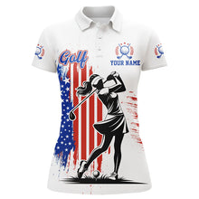 Load image into Gallery viewer, American Flag White Women golf polo shirt custom patriotic team golf shirts for ladies golfer gifts NQS8828