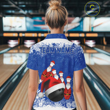 Load image into Gallery viewer, Womens bowling shirts Custom Funny Christmas snowflake Santa Bowling Ball pins Team Jersey | Blue NQS11142