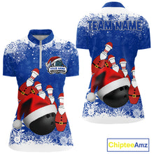 Load image into Gallery viewer, Womens bowling shirts Custom Funny Christmas snowflake Santa Bowling Ball pins Team Jersey | Blue NQS11142