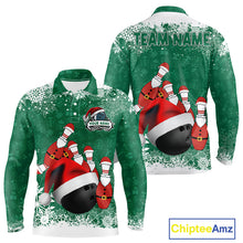 Load image into Gallery viewer, Mens bowling shirts Custom Funny Christmas snowflake Santa Bowling Ball pins Team Jersey | Green NQS11143