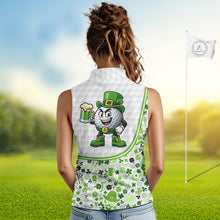Load image into Gallery viewer, Personalized Funny Golf beer Green clover pattern golf clubs St Patrick&#39;s Day Sleeveless polo shirt NQS11144