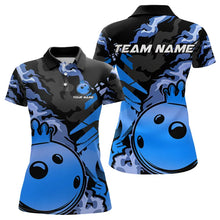 Load image into Gallery viewer, Blue Camo Bowling Polo, Quarter Zip Shirts for Women Custom Bowling Team jerseys, Gift For Bowlers NQS9294