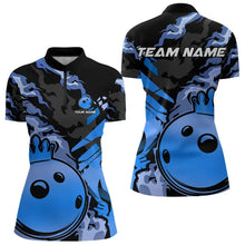 Load image into Gallery viewer, Blue Camo Bowling Polo, Quarter Zip Shirts for Women Custom Bowling Team jerseys, Gift For Bowlers NQS9294