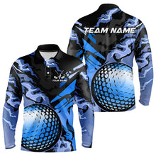 Load image into Gallery viewer, Black and blue camo golf ball Mens golf polos shirts custom Mens golf clothing, gifts for golfer NQS9295