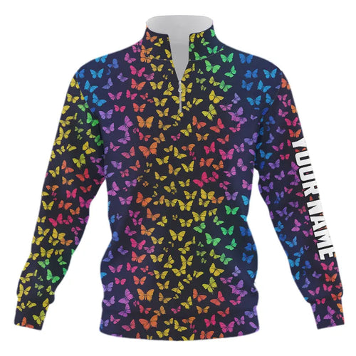 Rainbow Butterflies pattern Quarter zip golf sweatshirt custom Butterfly golf sweater clothing NQS9298