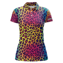 Load image into Gallery viewer, Colorful Rainbow leopard pattern Womens golf polos shirts custom golf attire for women NQS9299