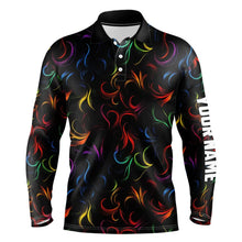 Load image into Gallery viewer, Colorful Rainbow Fire pattern Mens golf polos shirts custom golf attire for men NQS9300