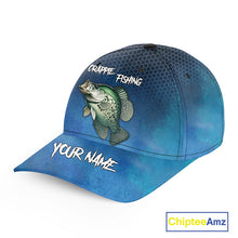 Load image into Gallery viewer, Blue camo Crappie fishing Custom Crappie fishing hat Unisex Fishing Baseball Angler fishing cap NQS11353