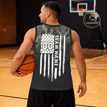 Load image into Gallery viewer, Black and Green Camo Basketball Team Jerseys Custom American Flag Patriotic Basketball Shirts NQS11356