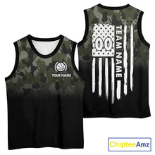 Load image into Gallery viewer, Black and Green Camo Basketball Team Jerseys Custom American Flag Patriotic Basketball Shirts NQS11356