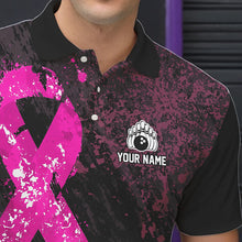 Load image into Gallery viewer, Personalized Pink Ribbons Grunge Bowling Shirts For Men, Custom breast cancer bowling Team shirts NQS9613