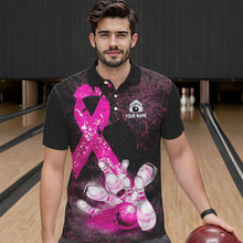 Load image into Gallery viewer, Personalized Pink Ribbons Grunge Bowling Shirts For Men, Custom breast cancer bowling Team shirts NQS9613