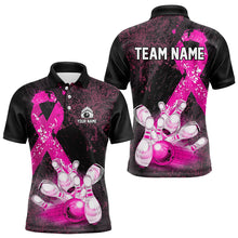 Load image into Gallery viewer, Personalized Pink Ribbons Grunge Bowling Shirts For Men, Custom breast cancer bowling Team shirts NQS9613