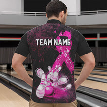 Load image into Gallery viewer, Personalized Pink Ribbons Grunge Bowling Shirts For Men, Custom breast cancer bowling Team shirts NQS9613