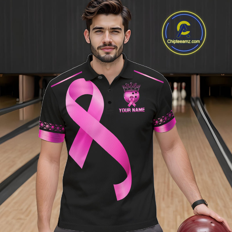 Black and Pink ribbon Breast Cancer Bowling ball Shirts for Men Custom Bowling Team jerseys NQS11691