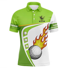 Load image into Gallery viewer, White and green Mens golf polo shirts custom golf ball fire mens golf apparel, green golf tops NQS7378