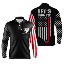 Load image into Gallery viewer, American flag golf polo shirt for men custom Let&#39;s par tee patriotic mens golf shirts | Black NQS5363